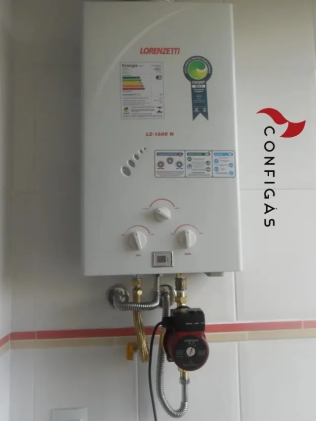 Aquecedor a gás Lorenzetti LZ 1600N instalado com pressurizador na saída de água quente